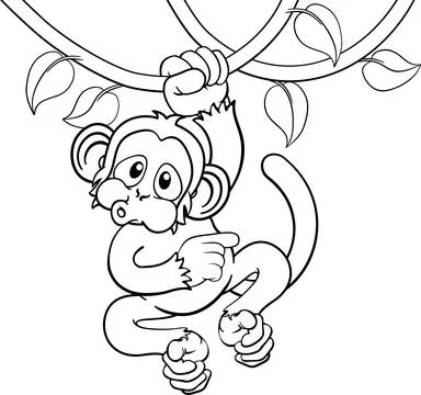 Monkey Singing On Jungle Vines Pointing Cartoon Stock Illustration