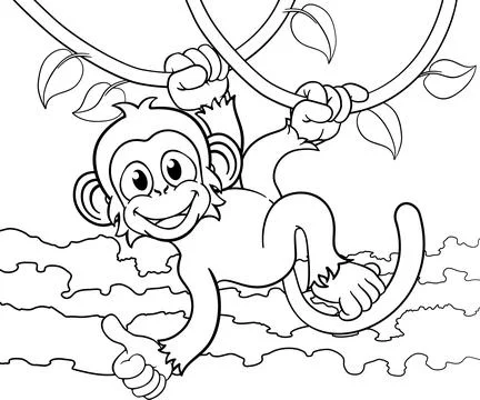 Monkey Singing On Jungle Vines Thumbs Up Cartoon Stock Illustration