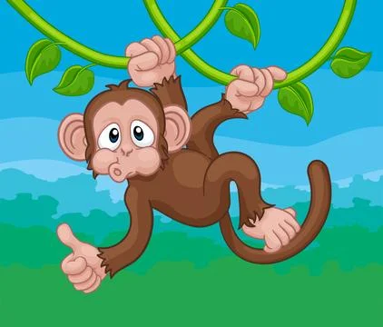 Monkey Singing On Jungle Vines Thumbs Up Cartoon Stock Illustration