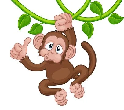 Monkey Singing On Jungle Vines Thumbs Up Cartoon Stock Illustration