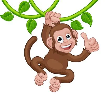 Monkey Singing On Jungle Vines Thumbs Up Cartoon Stock Illustration