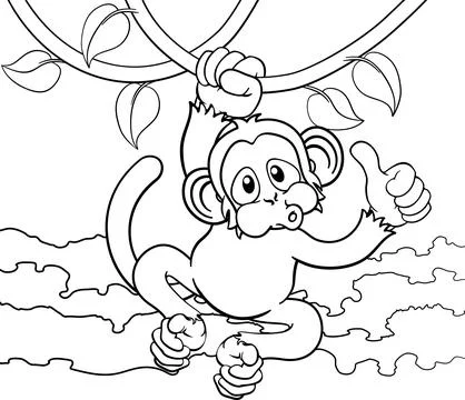 Monkey Singing On Jungle Vines Thumbs Up Cartoon Stock Illustration