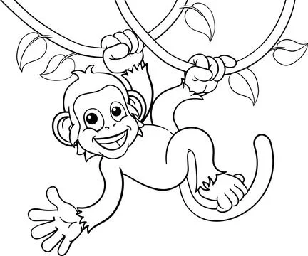 Monkey Singing On Jungle Vines Waving Cartoon Stock Illustration