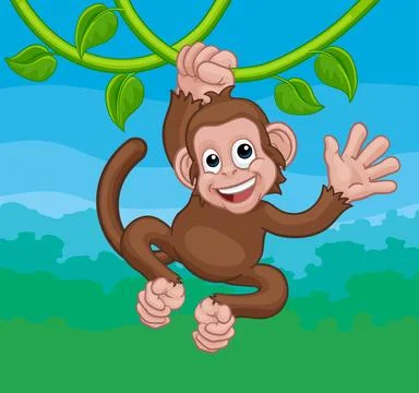 Monkey Singing On Jungle Vines Waving Cartoon Stock Illustration