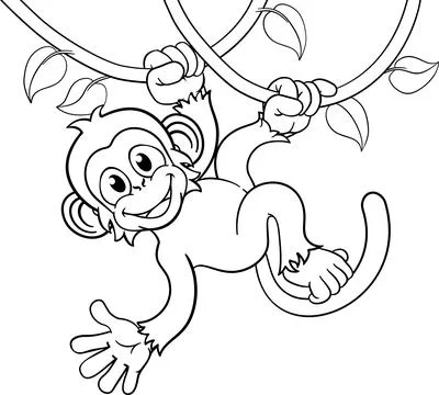 Monkey Singing On Jungle Vines Waving Cartoon Stock Illustration