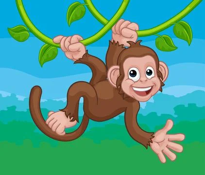 Monkey Singing On Jungle Vines Waving Cartoon Stock Illustration