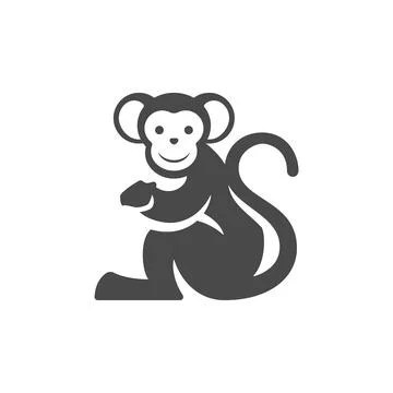 Monkey sitting with curved tail funny exotic jungle character monochrome silh Stock Illustration