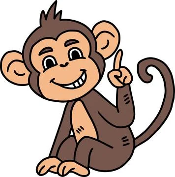 A monkey is sitting on the ground and pointing to the sky Illustrazione stock