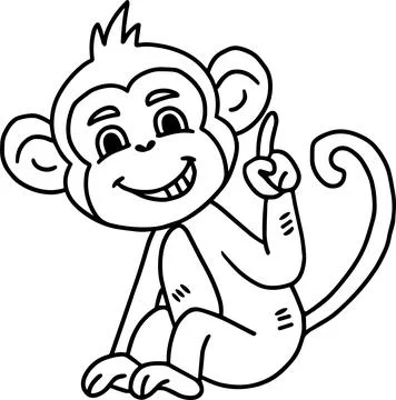 A monkey is sitting on the ground and pointing to the sky Illustrazione stock