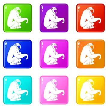 Monkey sitting icons 9 set Illustrazione stock