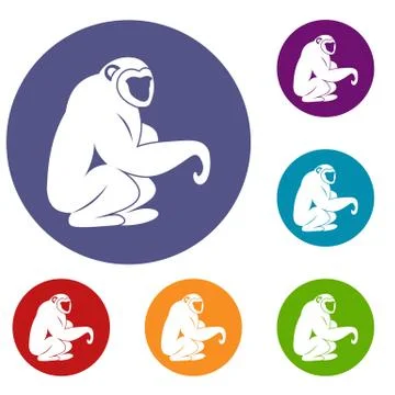 Monkey sitting icons set Illustrazione stock