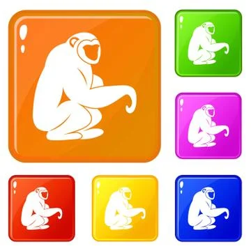 Monkey sitting icons set vector color Stock Illustration