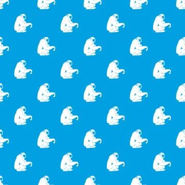 Monkey sitting pattern seamless blue 스톡 일러스트