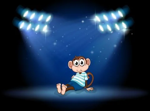 A monkey sitting at the stage with spotlights Illustrazione stock