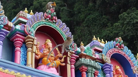 Monkey sitting on top of Batu Caves Kuala Lumpur 스톡 동영상 157469123