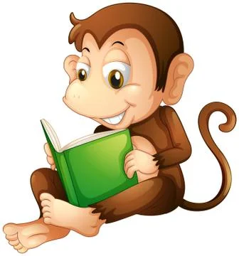 A monkey sitting while reading a book Stock Illustration