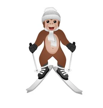 Monkey on skis Stock Illustration