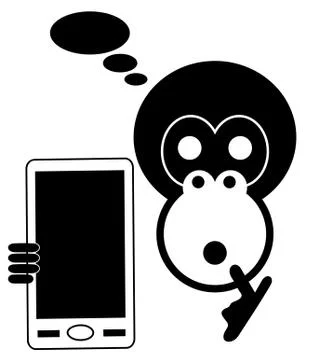 Monkey with smart phone isolated Stock Illustration