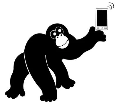 Monkey with smart phone isolated Stock Illustration