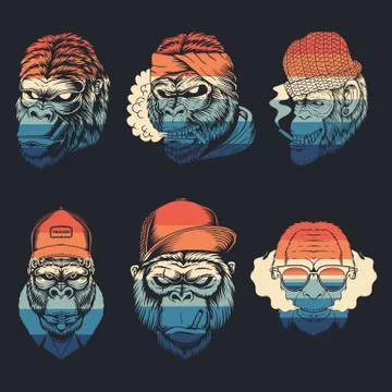 Monkey smoke collection retro vector illustration Illustrazione stock
