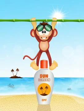 Monkey with solar lotion Stock Illustration