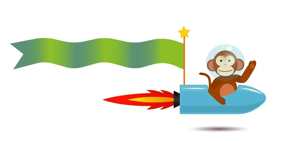 Monkey spaceman with text flag Stock Illustration