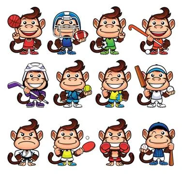 Monkey Sports Set Stock Illustration