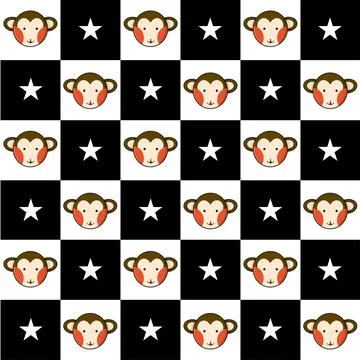 Monkey Star Black White Chess Board Background Stock Illustration