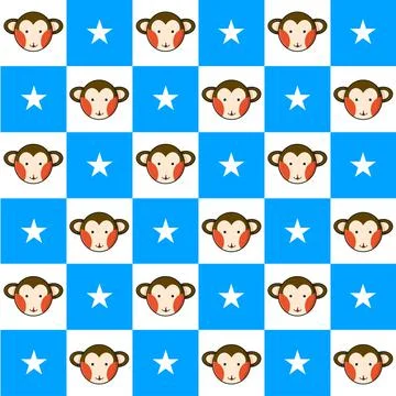 Monkey Star Blue White Chess Board Background Stock Illustration