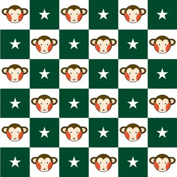 Monkey Star Green White Chess Board Background Stock Illustration