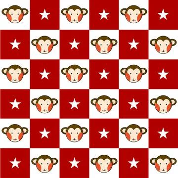 Monkey Star Red White Chess Board Background Stock Illustration