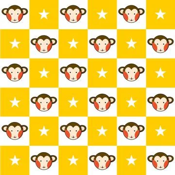Monkey Star Yellow White Chess Board Background Stock Illustration