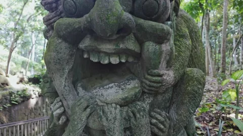 Monkey statue in the Monkey Forest, Ubud, Bali, Indonesia. Video stock 271442367