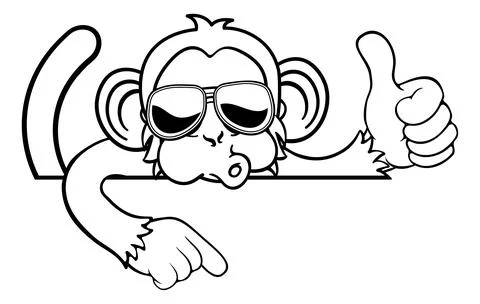 Monkey Sunglasses Thumbs Up Pointing Sign Cartoon Иллюстрация