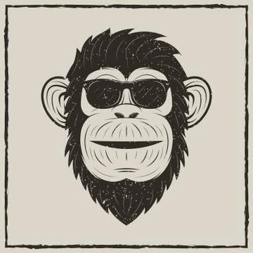 Monkey in sunglasses vector grunge t-shirt printing design Stock Illustration