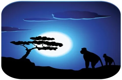 Monkey with sunrise Stock Illustration