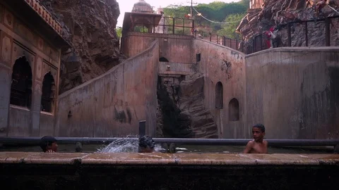 Monkey Temple Galta Ji in Jaipur India Stock Footage 97454307