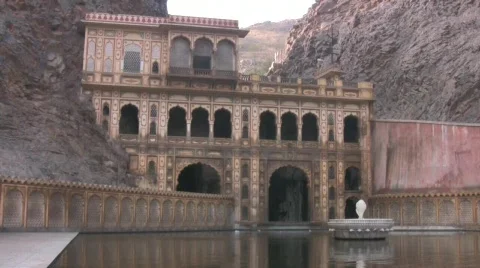 Monkey Temple Reflecting Pool In Jaipur, India Stock Footage 377606