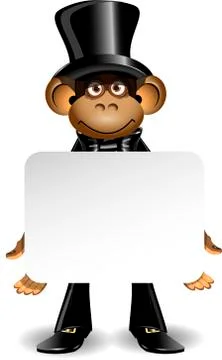 Monkey in a top hat with white background Stock Illustration