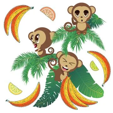Monkey with tropical leaves Stock Illustration