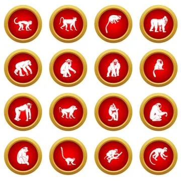 Monkey types icon red circle set Stock Illustration