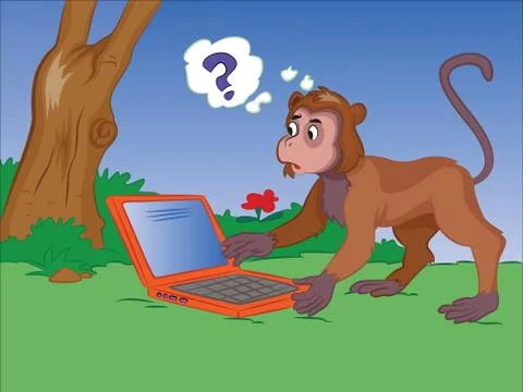 Monkey Using a Notebook, illustration Stock Illustration