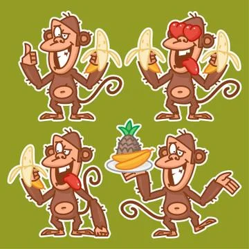 Monkey in various poses stickers Stock-Illustration