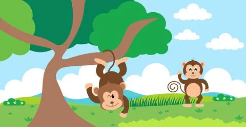 Monkey Vector Cute Animals in Cartoon Style, Wild Animal, Designs for Baby cl Stock Illustration