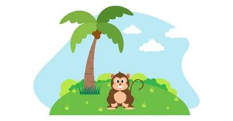 Monkey Vector Cute Animals in Cartoon Style, Wild Animal, Designs for Baby cl 스톡 일러스트