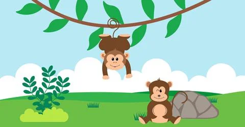 Monkey Vector Cute Animals in Cartoon Style, Wild Animal, Designs for Baby cl 스톡 일러스트
