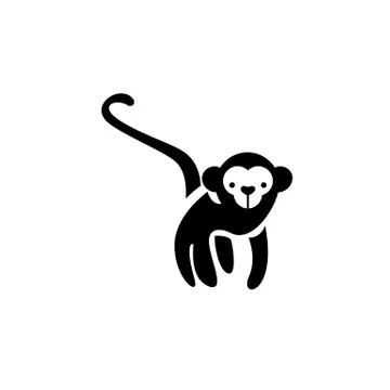 Monkey vector icon, Children book illustration or sticker. Emblem design on w Stock Illustration