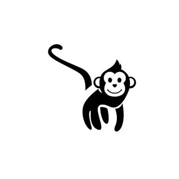 Monkey vector icon, Children book illustration or sticker. Emblem design on w Stock Illustration