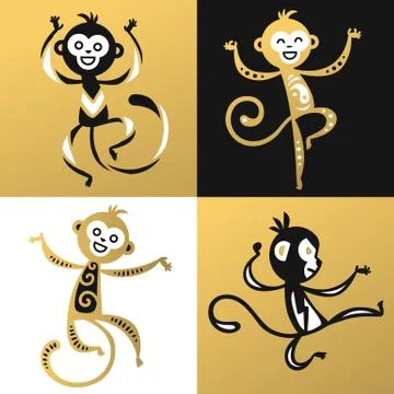 Monkey vector illustration chinese style Stock Illustration