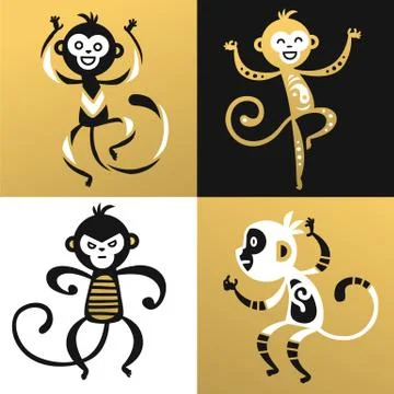 Monkey vector illustration chinese style Stock Illustration
